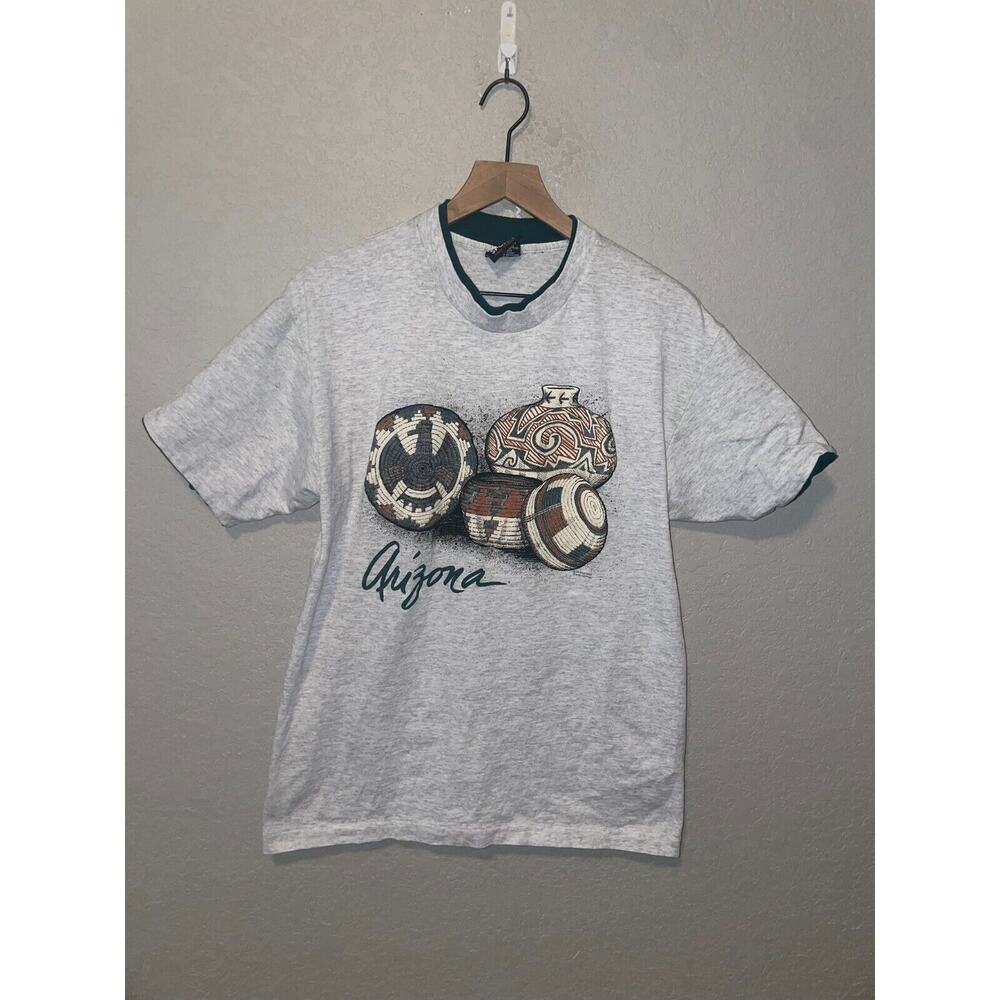 Vintage Arizona Shirt Pot Native American Indian Graphic Gray Tee 90s VTG Large